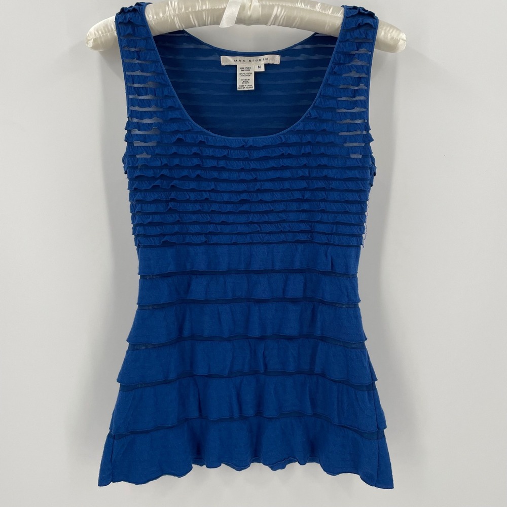 Max Studio Womens M Royal Blue Tiered Ruffle Sleeveless Tunic Top Going Out - Picture 2 of 7